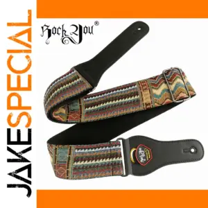 Vibrant African-Style Guitar Strap with Leather Ends