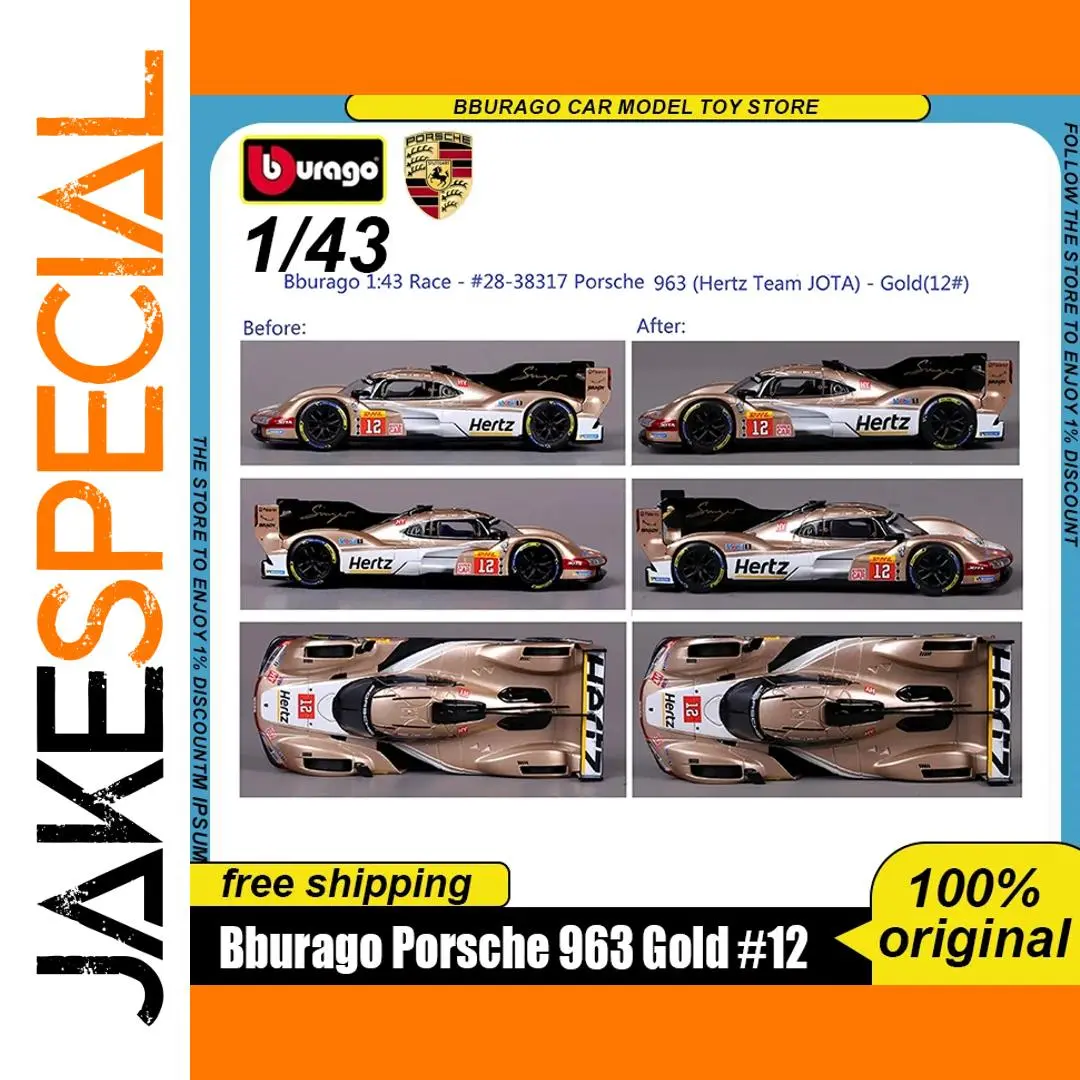 Gold Porsche 963 Diecast Model 1:43 Scale 1 Gold Porsche 963 Diecast Model 1:43 Scale