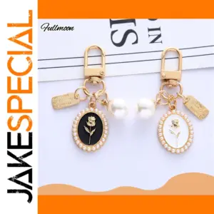 Elegant Rose Motif Keychain with Imitation Pearls
