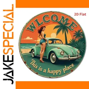 Vintage Retro Beach Scene Metal Wall Art