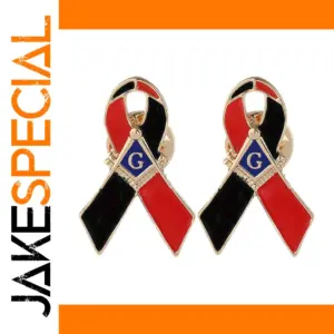Freemason Logo Red Ribbon Badge Brooches Set