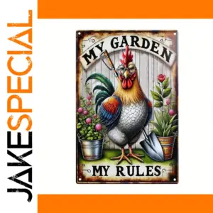 Vintage Aluminum Garden Sign with Rooster Design