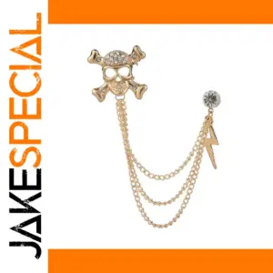 Bold Gothic Skull Brooch with Chain