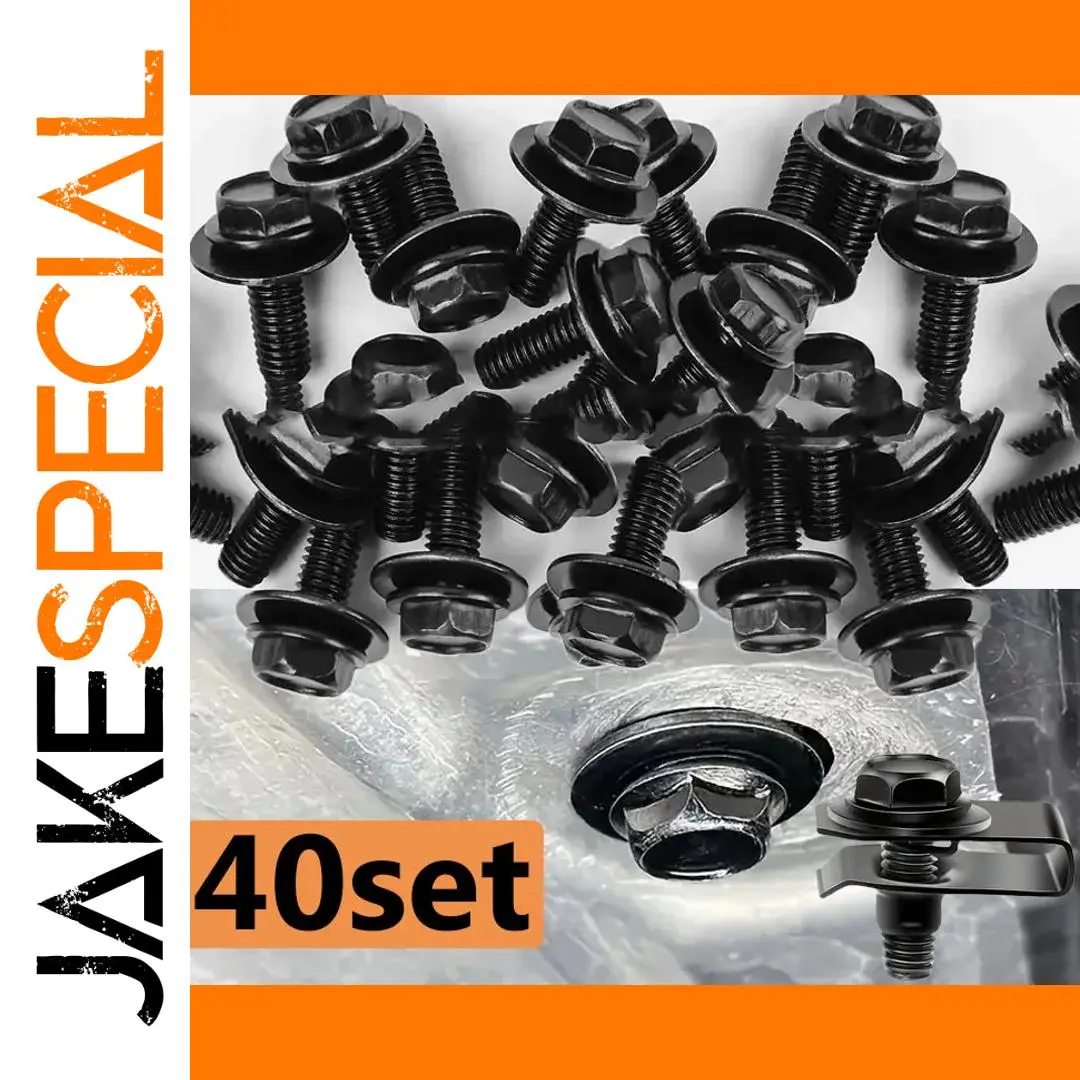 Black Steel Automotive Fastener Set with U-Clips 1 Black Steel Automotive Fastener Set with U-Clips