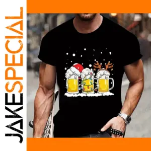 Festive Cartoon Beer Mug Christmas T-Shirt for Adults
