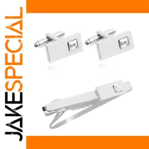 Square Diamond Cufflinks and Tie Clip Set