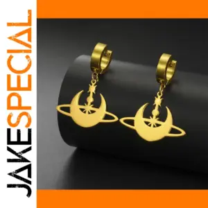 Celestial Stainless Steel Saturn Moon Earrings