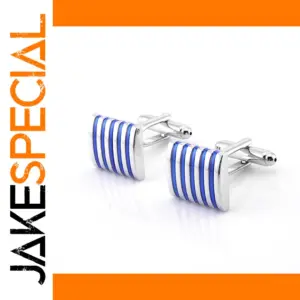 Red and Blue Striped Metal Cufflinks
