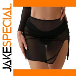 Black Sheer Mesh Beach Skirt with Side Slit
