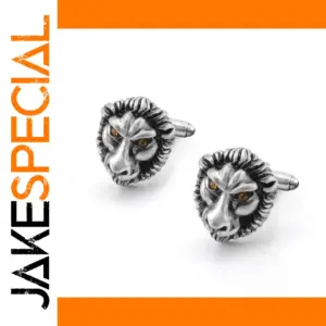Vintage Lion Head Cufflinks with Amber Eyes