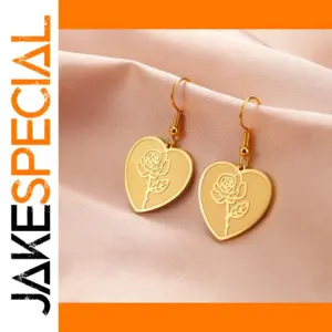 Stainless Steel Heart Earrings with Floral Motif