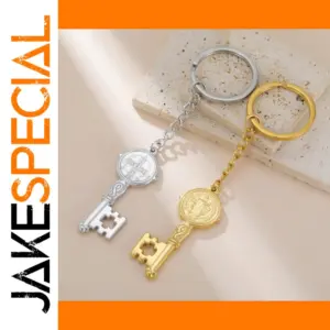 Stainless Steel Religious Keychain with Saint Benedict