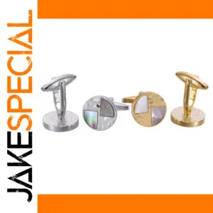 Shell-inlaid Geometric Unisex Cufflinks in Light Grey and Green