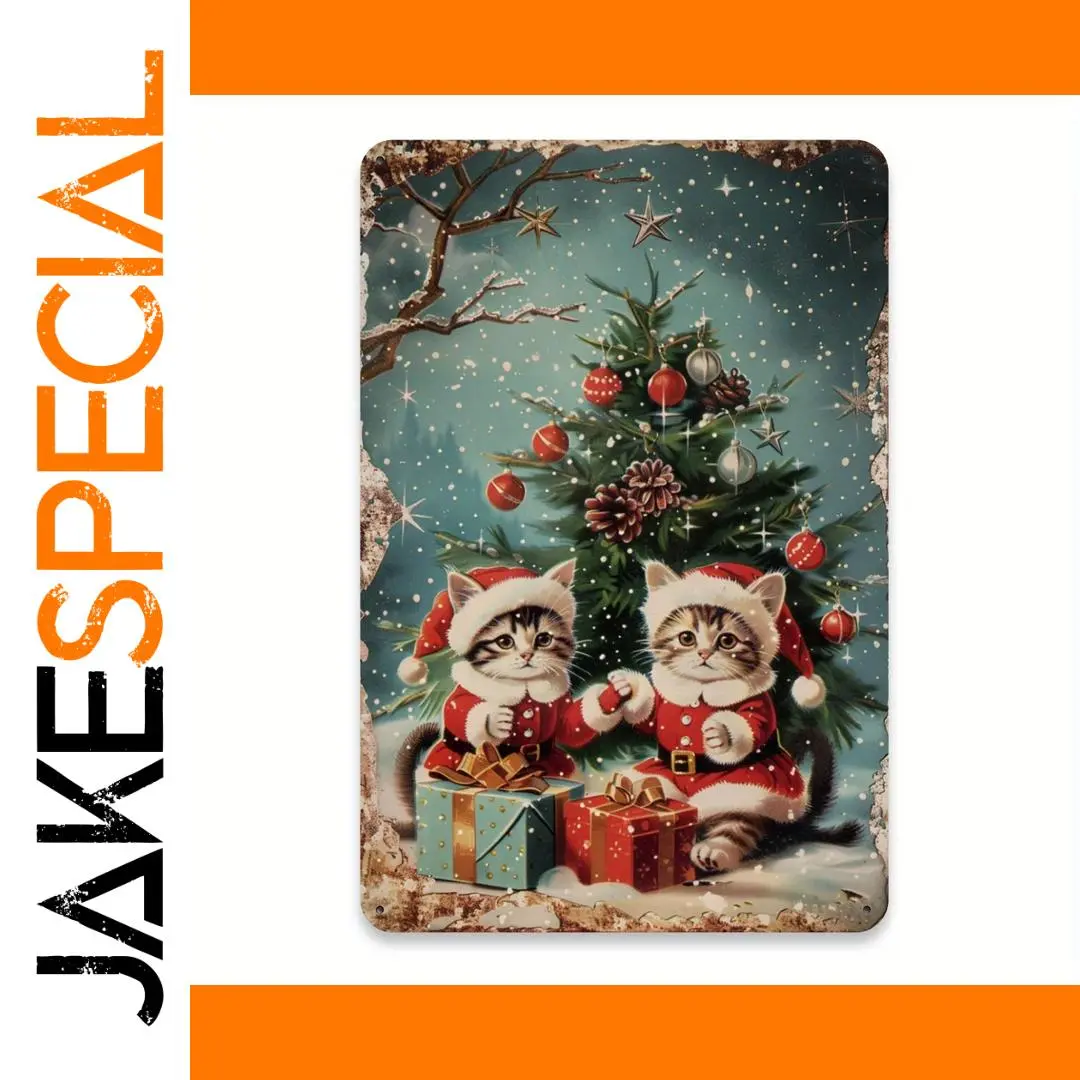 Festive Christmas Kitten Metal Sign in Three Sizes 1 Festive Christmas Kitten Metal Sign in Three Sizes