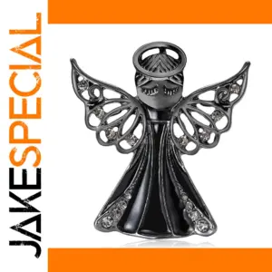 Vintage Alloy Enamel Angel Brooch in Gold or Black