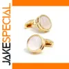 Elegant Light Grey Round Cufflinks with Gold Frame