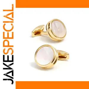 Elegant Light Grey Round Cufflinks with Gold Frame