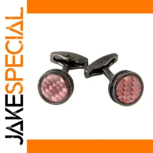 Vintage Pink Woven Cufflinks with Silver Edges