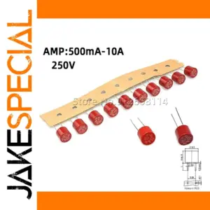 10-Pack 8×8mm 250V Cylindrical Slow-Blow Fuses