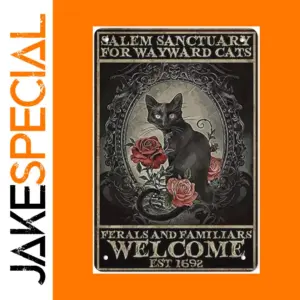 Vintage Black Cat Roses Metal Tin Sign