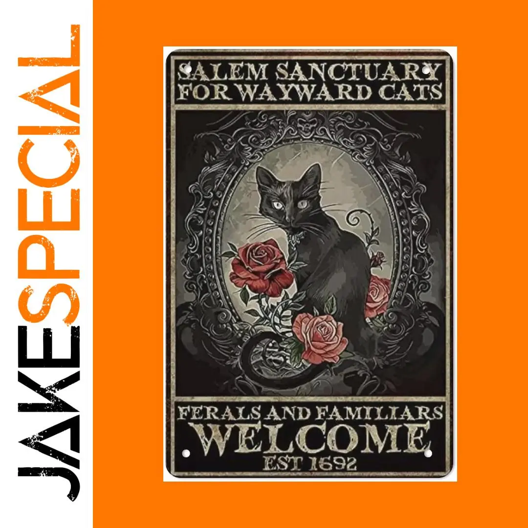 Vintage Black Cat Roses Metal Tin Sign 1 Vintage Black Cat Roses Metal Tin Sign