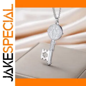 Saint Benedict Key of Life Necklace in Stainless Steel