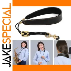 Black Leather Wind Instrument Neck Strap for Saxophone and Clarinet