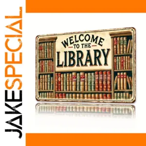 Vintage Library Welcome Sign in Metal