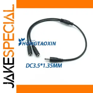 Black DC Power Splitter Extension Cable 0.35m