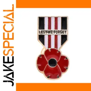 Vintage Poppy Flower Lapel Pin with Banner