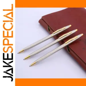 Stainless Steel Ballpoint Pen Set with Gold Accents