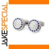Blue Diamond Silver Cufflinks with Crisscross Texture