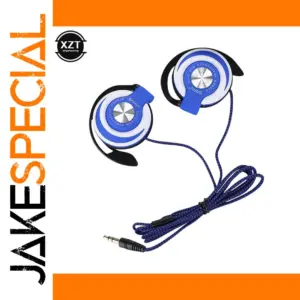 Blue Wired Earphones with Ear Hooks