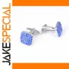 Blue Diamond-Studded Square Cufflinks Set