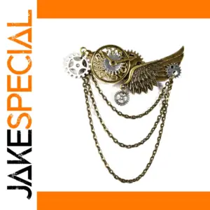 Steampunk Wing Gear Brooch with Clock Face