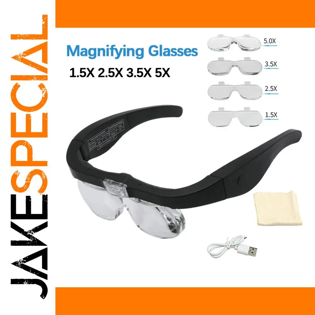 Black USB Rechargeable Magnifying Glasses with LED Lights 1 Black USB Rechargeable Magnifying Glasses with LED Lights