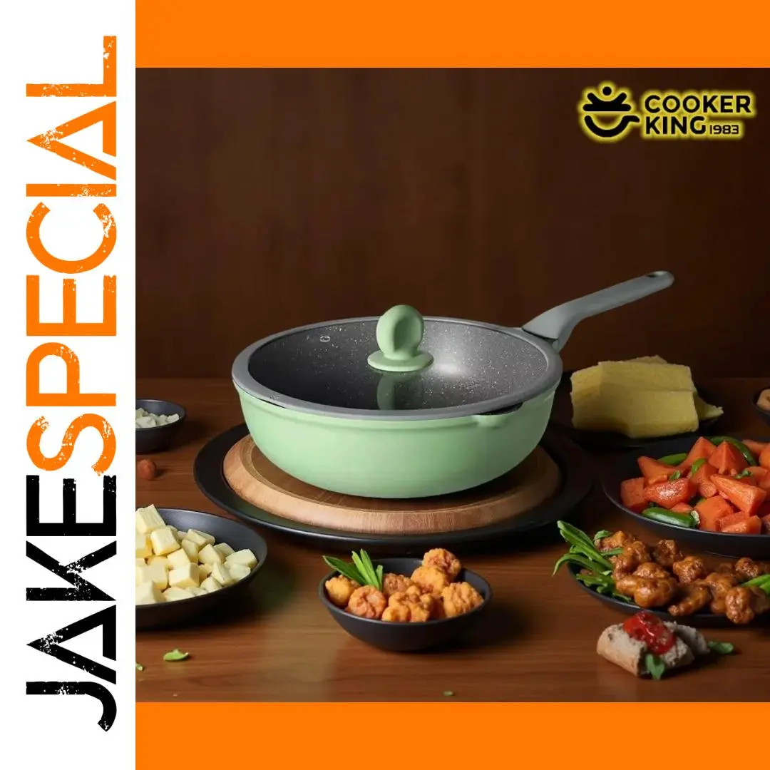 Green Aluminum Non-Stick Wok with Glass Lid 1 Green Aluminum Non-Stick Wok with Glass Lid