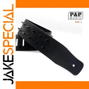 Black Leather Guitar Strap with Spikes