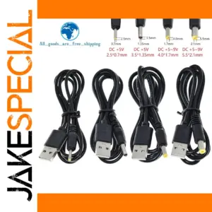USB to DC Barrel Jack Power Cable Set