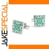 Green Carved Square Cufflinks for Men