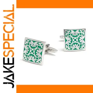 Green Carved Square Cufflinks for Men