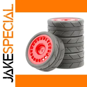 RC Rally Tires and Red Rims Set for 1/10 Scale Cars