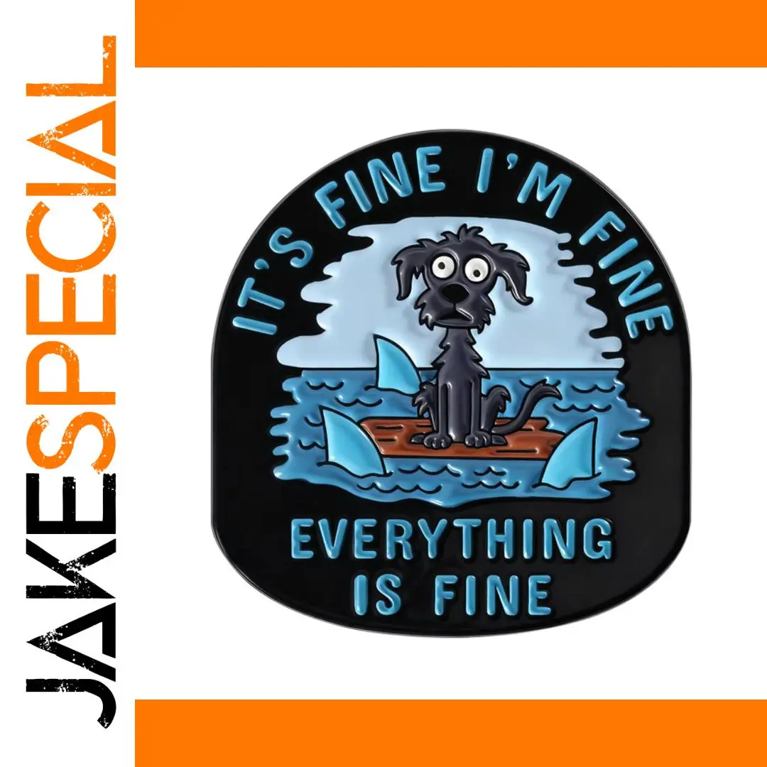 Humorous Mourning Puppy Badge with Sharks 1 Humorous Mourning Puppy Badge with Sharks