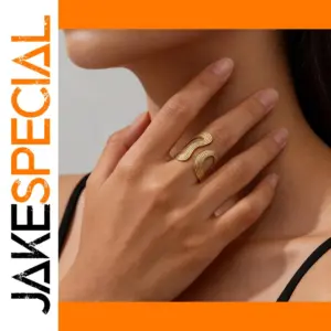 Stainless Steel Gold Open Ring with Geometric Design