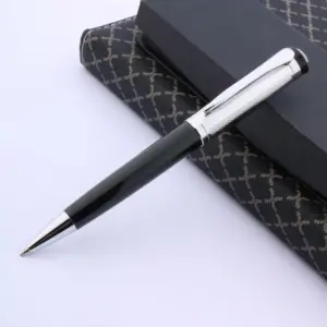 Elegant Black Lacquered Silver Mesh Ballpoint Pen