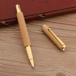 Luxury Bamboo Rollerball Pen with Gold Accents