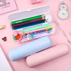 Stylish Double-Layer Plastic Pencil Case 22cm