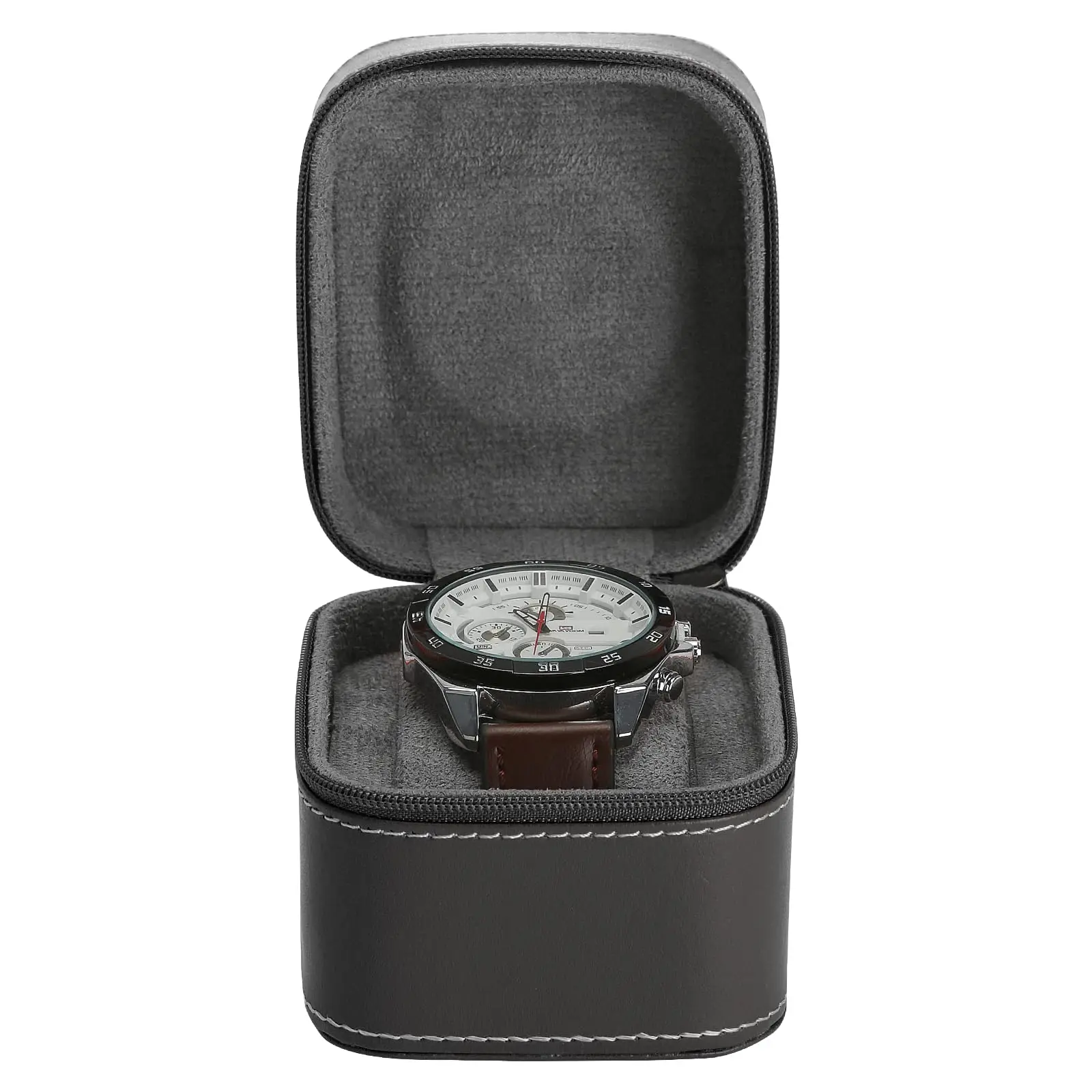 Black Leather Watch Travel Case for Watches 5 Black Leather Watch Travel Case for Watches - Image 5