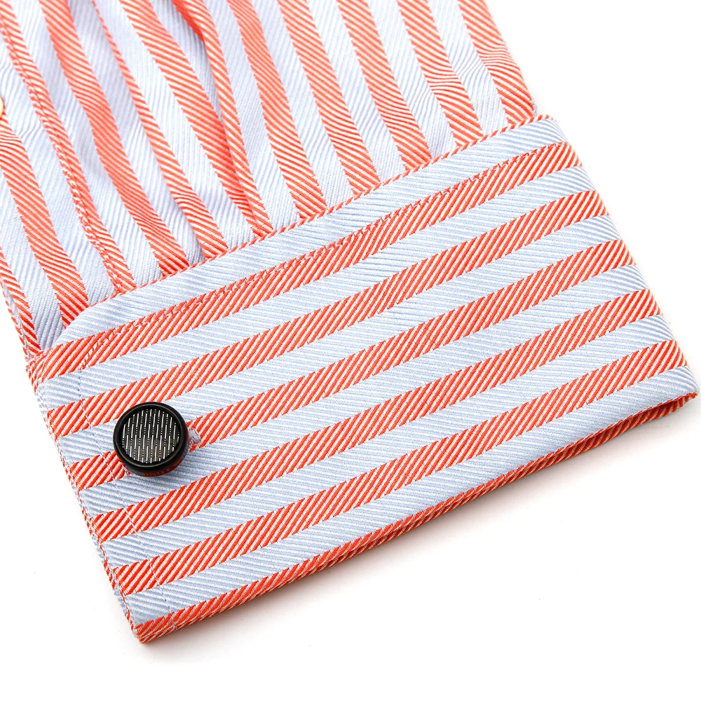 Black Circular Striped Matte Cufflinks for Men & Women 4 Black Circular Striped Matte Cufflinks for Men & Women - Image 4