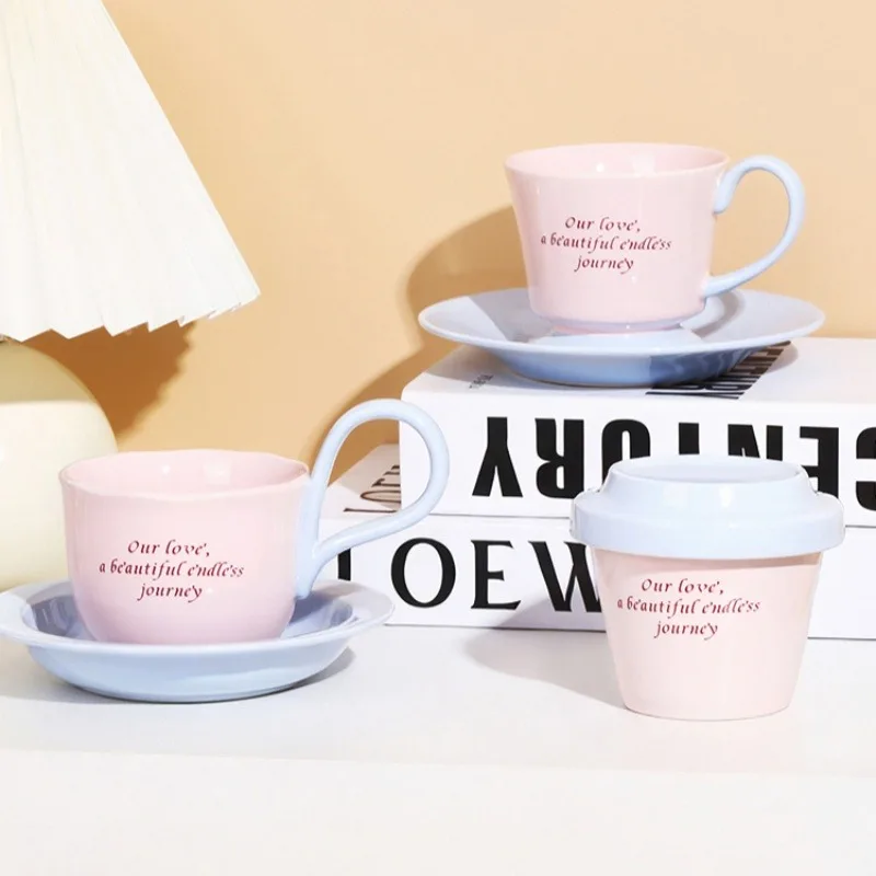 Elegant Pink and Blue Ceramic Coffee Cup Set 2 Elegant Pink and Blue Ceramic Coffee Cup Set - Image 2